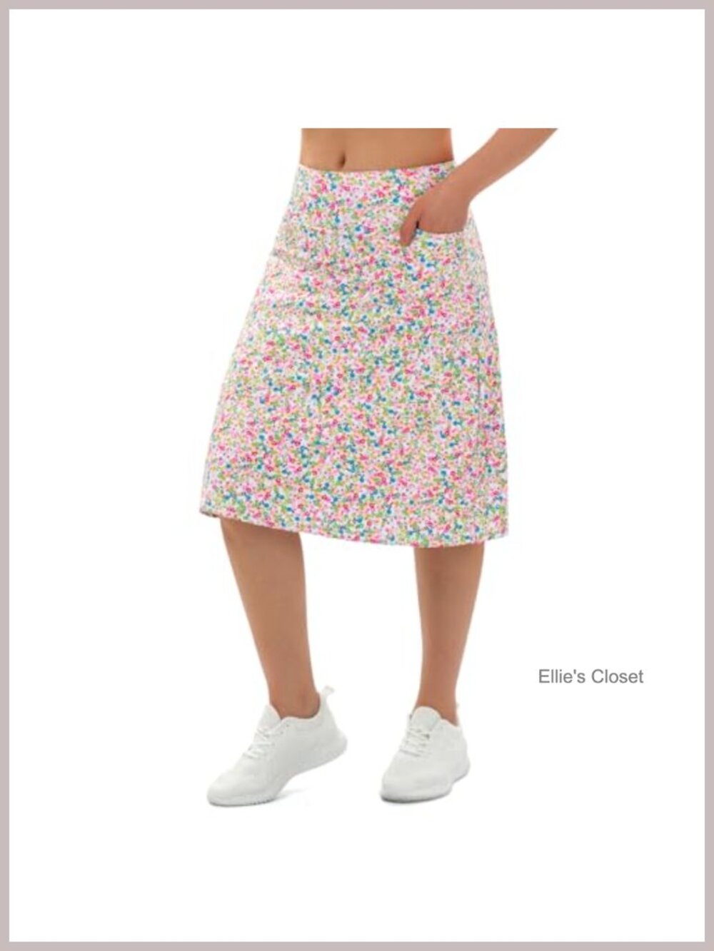 Women's Midi Skort with 3 Pockets High Waisted Knee Length Athletic